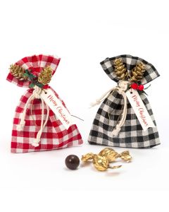 Checked cotton bag 3croki-chocMerry Christmas  2assorted