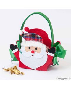 Panier 12 bonbons Père Noël chapeau à carreaux 19cm