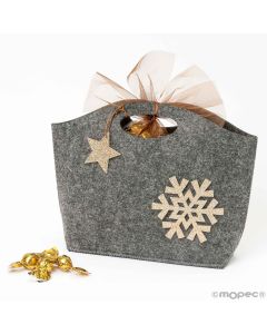 Cesto navideño 20 croki-choc, gris y purpurina oro, 27cm