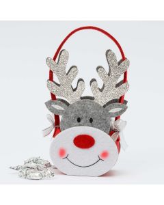 Red felt Reindeer Gray basket 22cm. (handles)  12 minifruits