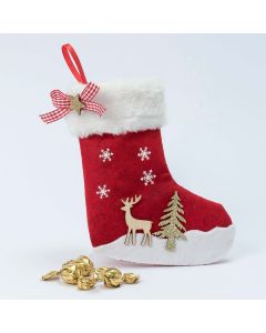 Chaussette rouge 19cm. cerf et arbre 6 crokichoc