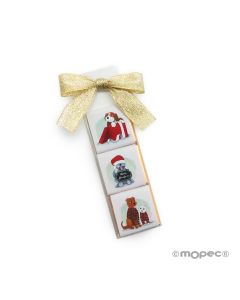 Estuches de 3 chocolates con perritos navideños