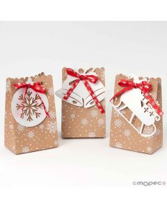 Boîte de Noël marron avec noeud rouge assorties 3