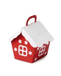 Maison en papier de Noël rouge et blanc 10x13cm.