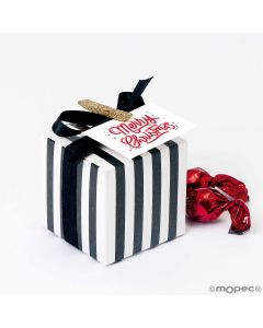 Caja blanca rayas negras 5,5cm. tarjeta, cinta y 4crokis*
