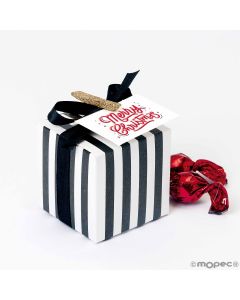 Scatola bianca con strisce nere 5,5 cm. carta, nastro e 4cro