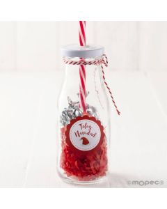 Bouteille Noel en verre paille rouge et 15 minifruit
