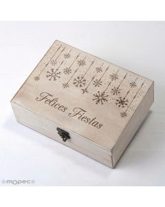 Scatola di Natale legno fiocchi 23x17cm personalizzabile