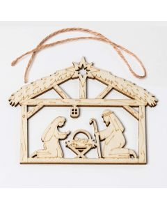 Nativity tree wooden pendant with string 10x10cm.