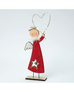 Figura in legno 37cm. angelo velluto rosso con led