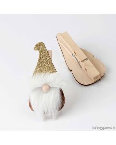 Pinza madera Gnomo gorro dorado, min.6