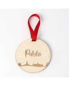 Snowy village wooden pendants 9cm