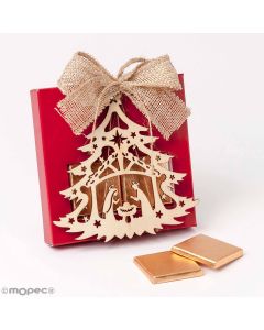 Scatola 2 cioccolatini con ciondolo Natività in legno