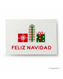 Tarjeta felicitación navideña con regalos 5x3,5cm.1hj=36u.min5