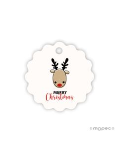 Merry Christmas reindeer flower tag 4cm. (pricex28u.)