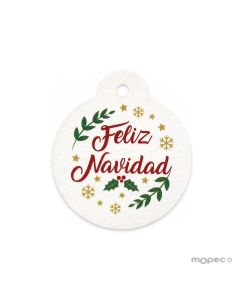 Tarjeta bola de Abeto kraft con orla y texto navideño Ø4,7cm(preciox20u) min.20