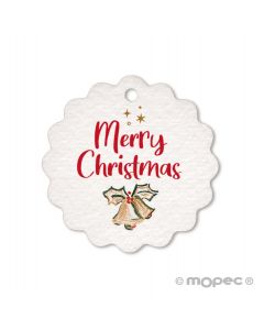 Carte fleur Cloche Merry Christmas 4cm. (prixx28u.)