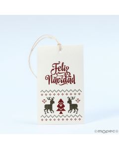 Reindeer gift card with ribbon Feliz Navidad 6x10cm