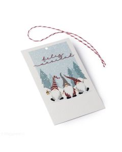 Merry Christmas card printed with 6x10cm red gnomes. min.25. Available in multiple languages
