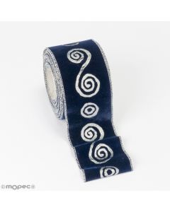 Printed velvet ribbon wired 70mmx10m blue