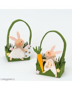 Felt basket with handles, 17cm. rabbits stdo., min.2