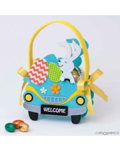 Lapin de Pâques feutre voiture 15 oeufs praliné