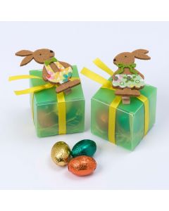 Bunny clip green box with 6 praline eggs asst. min.2