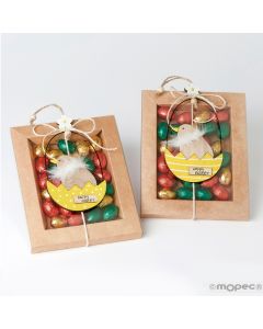 Case 28 praline eggs and yellow chick pendant assorted