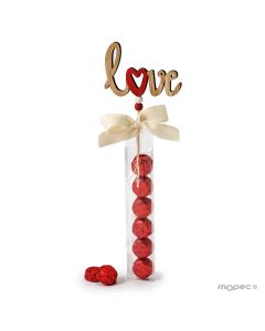 Pic en bois Love avec 6 chocolats 30cm