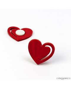 Coeur en bois rouge avec adhésif 3x2.7cm.
