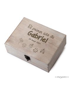 Cofre madera personalizado dibujitos El Primer año 23x17cm