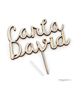 Cake topper madera personalizado 2 nombres 18cm,aprox