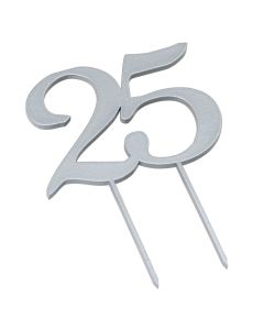 Cake topper de madera, 25 color plata 12x17cm.