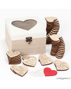 Scatola in legno personalizzabile con 48 cuori per firme