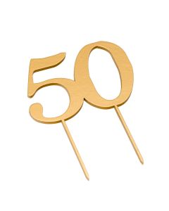 Cake topper 50 in golden color 17cm.