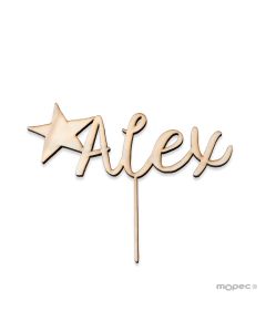 Cake topper wooden names and star 15cm. aprox.