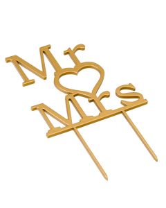 Topper de gâteau Mr & Mrs en couleur dorée 21cm.