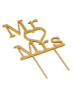 Cake topper Mr & Mrs. in colore dorato 21cm.