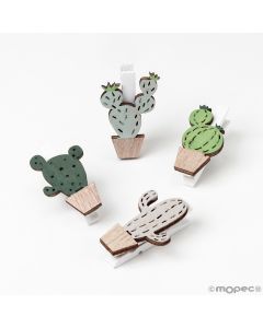 Pince en bois cactus 4 modèles assort. 2,5x3,7cm