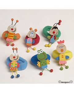 Wooden animals rubber band 6asstd.