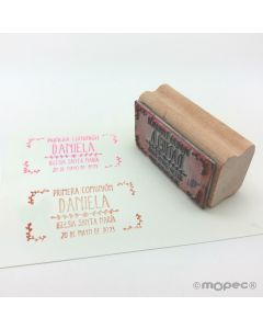 Communion rectangular custom stamp, Flowers frame 5.5x3cm.