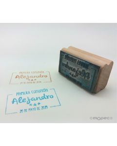Communion rectangular personalized stamp, star frame 5.5x3cm.