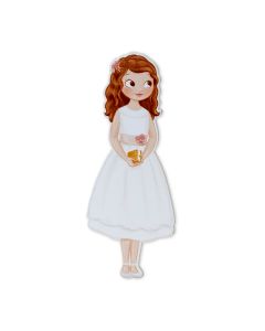 Figurine 2D 11cm fille robe courte Communion, autocollante.