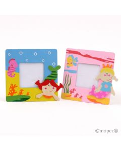 Wooden photo-frame mermaids 6,5x6,5cm assort.