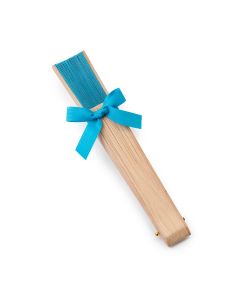 Wood fan with blue cotton fabric 23cm decorated