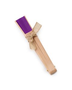 Abanico madera natural y tela blanca 23cm.adornado