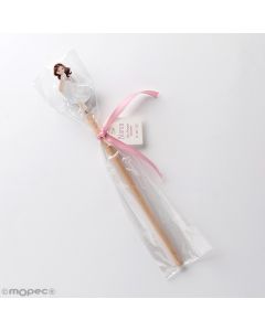 Lápiz madera Comunión niña falda adornado con bolsa y cinta