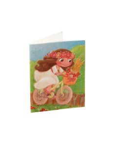 Tarjeta librito Comunión niña en bici, precio 100u.