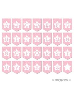 Pink banderole for garland with star 14,6x21,7cm
