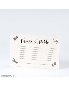 Carte message aux mariés,plumes.12.3x8cm min 25 pcs